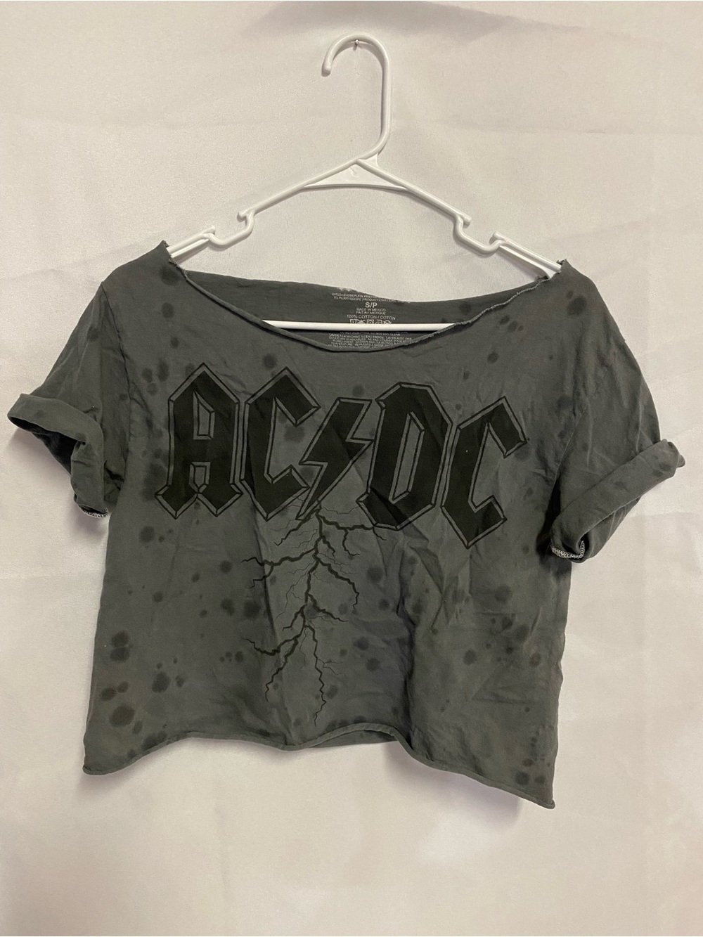 AC/DC Dark Gray Black Graphic Cropped Tee